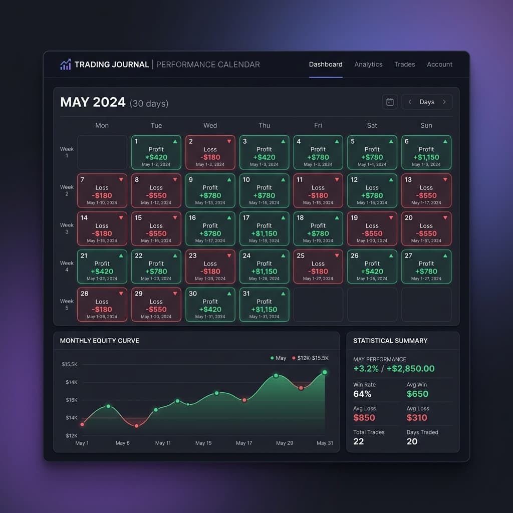 TradeBook Calendar & Journal Page